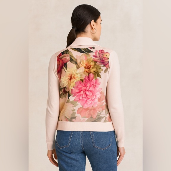 Ted Baker Pink Floral Back Cardigan Open Front Lightweight Sweater Size 1 - Picture 15 of 15